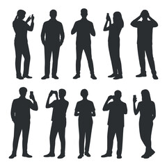 People Silhouettes Holding and Using Smartphones Photography