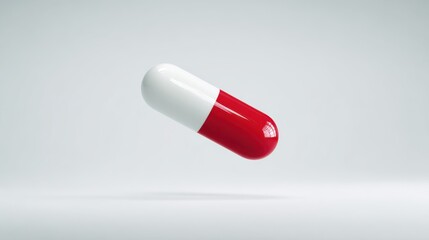 Red And White Capsule Pill Floating On A Light Background. Symbol Of Modern Medicine And Pharmaceutical Innovation
