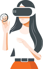 Woman wearing V R headset interacting with virtual object