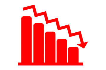 Red bar chart icon showing decreasing business trend and financial loss isolated on transparent background