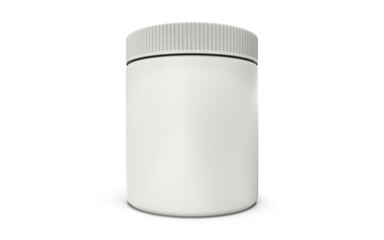 White Short Plastic Jar Mockup on White Background – Cosmetic or Supplement Packaging Template