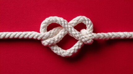 Fototapeta premium white rope with heart signature on a red background