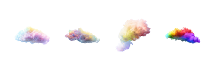 Colorful Cloud Formations Set. Abstract Art And Creativity Collection Isolated On Transparent Background