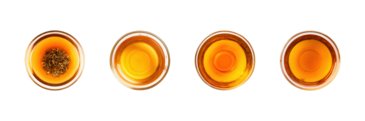 Top View Of Tea Cups With Herbal Infusion Set. Beverage And Relaxation Collection Isolated On Transparent Background