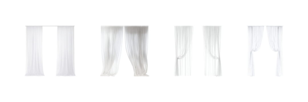 Sheer Curtains Set. Elegant Window Treatment Collection Isolated On Transparent Background