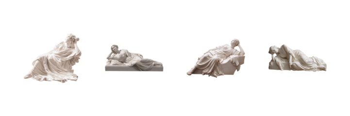 Reclining Female Sculptures Set. Classical Art And Elegance Collection Isolated On Transparent Background
