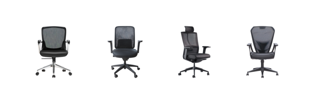 Ergonomic Office Chairs Set. Modern Workplace Comfort And Design Collection Isolated On Transparent Background - Powered by Adobe