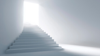 Fototapeta premium White staircase disappearing into bright light symbolizing progress and new opportunities