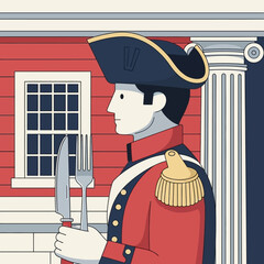 Historical Figure in Military Uniform Holding Cutlery