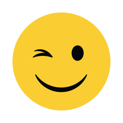 Fototapeta premium A bright yellow smiley face winks with a cheerful expression