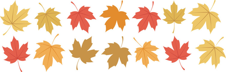 Autumn leaves collection, fall foliage, seasonal colors, yellow, orange, red, brown, nature design, leaf pattern, botanical art, deciduous trees