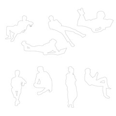 Fototapeta premium Set of 8 vector people in line art style. Perfect for use in design layout, presentation or infographic.