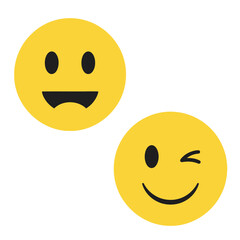 Fototapeta premium Two yellow smiley faces, one showing a neutral expression and the other winking.