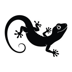 Naklejka premium Black silhouette of a lizard with curled tail