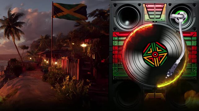 Radiola Reggae Club Background, Neon Lights and Tropical Ambience