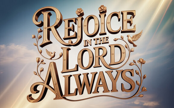 Rejoice in the Lord Always decorative golden script