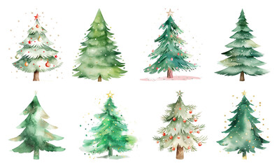 Obraz premium PNG Watercolor Christmas tree collection, element set on transparent background