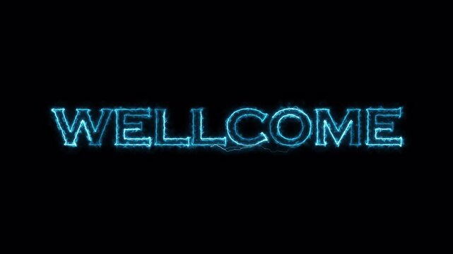 eon glowing welcome text animation in with black background  . modern neon style welcome text on black background  with alpha channel .