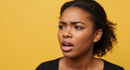 Worried African American Woman with an Unsure Expression on Yellow Background