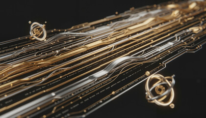 Futuristic technology network in gold and silver, a background for data and innovation