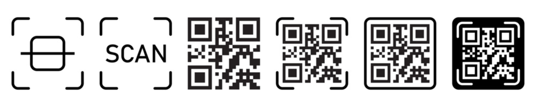 Scan QR code vector icon set. Digital scanning qr code. QR code scan for smartphone. QR code for payment. Isolated vector illustration on white background.