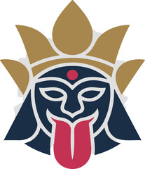 Goddess Kali Face. Hindu Divine Female Deity Icon Vector Illustration