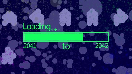 Loading bar showing progress from year 2041 to 2042 with abstract bokeh background in green progress bar
