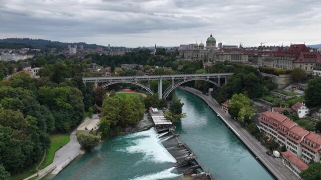 aerial view of the aare river in bern switzerland