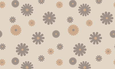 Scandinavian floral daisy chamomile vector seamless pattern in beige and grey soft color. Symmetric trendy bohemian camomile flower ornament, illustration. For textile, fabric, wallpaper 
