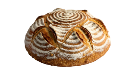 Freshly baked artisan sourdough bread boule perfect for food and recipe blogs isolated PNG with Transparent Background