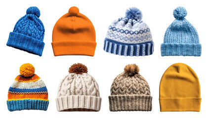 Plakat PNG Colorful knitted winter hats collection, element set on transparent background
