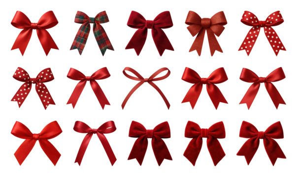 PNG Variety of red decorative bows, element set on transparent background - Powered by Adobe