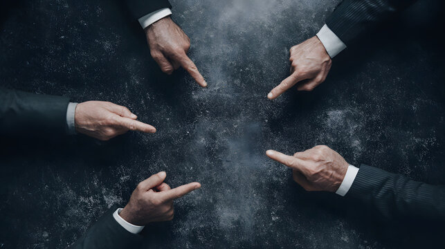 Hands pointing at center, business concept, blame, accusation, AI Generated
