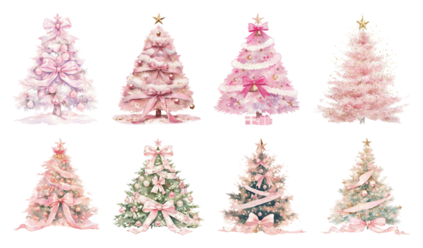 PNG Elegant pink Christmas tree designs, element set on transparent background - Powered by Adobe