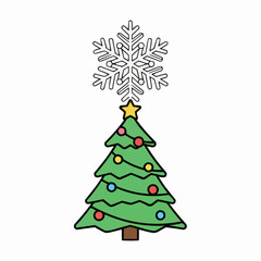 Whimsical hand-drawn christmas tree topped with intricate snowflake vector illustration