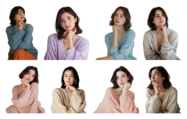 PNG Portraits of thoughtful women, element set on transparent background