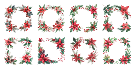PNG Festive floral holiday frames, element set on transparent background