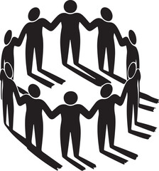Diverse group of people holding hands in a circle casting shadows