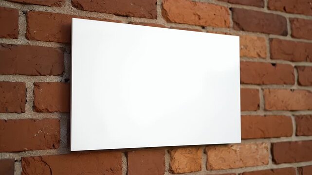Blank White Sign Mounted on Textured Red Brick Wall Mockup.