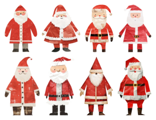 PNG Diverse Santa Claus illustrations collection, element set on transparent background