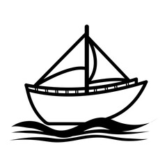 Black and white vector icons of two sailboats, one solid and one outlined, representing sailing, maritime adventure, water transportation, travel, nautical concept, and sea exploration.