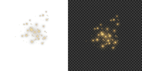 Golden glimmer shines over cold winter veil. Enchanted dust drifts in luminous sparkle shower. Radiant flakes dance in shimmering Christmas air. Twilight particles scatter light through December breez © Alesya