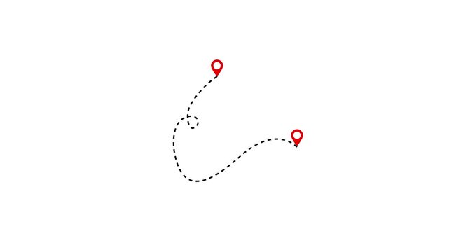 Airplane dashed lines path with start point and end point dash line trace. Flight route with start point and end point dash line trace for plane isolated on white background animation. 4k