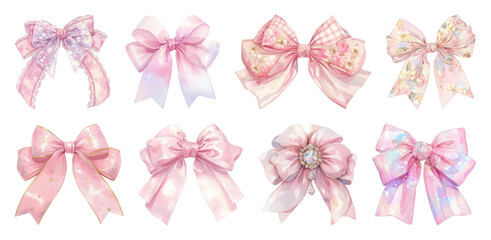 PNG Pastel bows with elegant designs, element set on transparent background