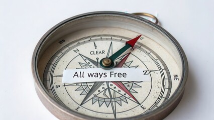 Vintage Compass with All Ways Free Label on a White Background