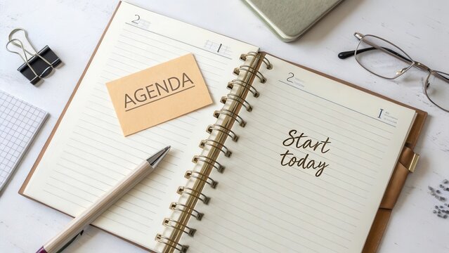 Stylish Workspace with Agenda Note and Open Notebook for Planning