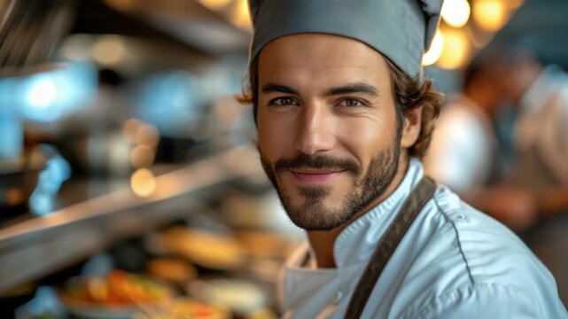 Culinary expert showcases skills in kitchen during bustling dinner rush in fine dining restaurant