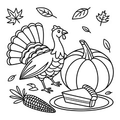Hand drawn vector illustration of Thanksgiving coloring page