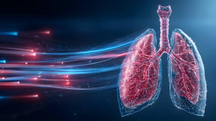 Digital lungs with glowing neural network and airflow lines representing respiratory health technology for World COPD Day and chronic disease awareness

