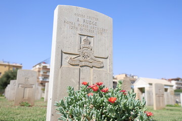 Graves of over 1,200 soldiers from the United Kingdom at the British Commonwealth War Cemetery in Damascus, Syria, who lost their lives during World War I and World War II.